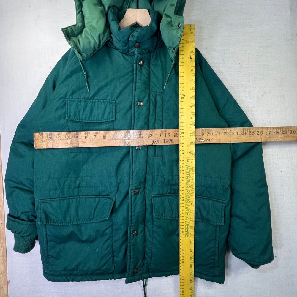 VTG Cabelas Hunting Parka Puffer Mens M Jacket USA Green Heavy Down Quilted Hood - Picture 5 of 12